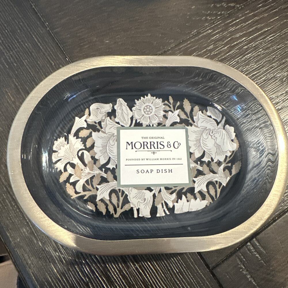 William Morris & Co Glass Bathroom Vanity Tray Smokey Blue 10x6 NEW